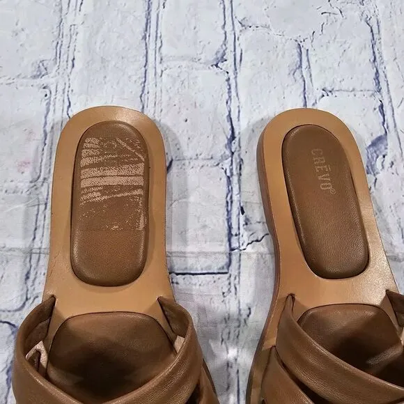 Crevo WOMENS SIZE 10 Busy Woven Slides Sandals Chestnut Leather