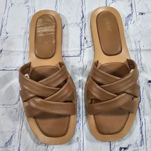 Crevo WOMENS SIZE 10 Busy Woven Slides Sandals Chestnut Leather
