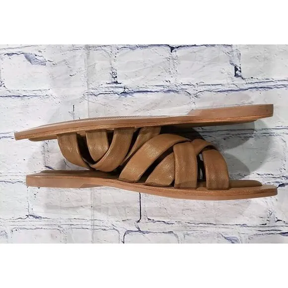 Crevo WOMENS SIZE 10 Busy Woven Slides Sandals Chestnut Leather