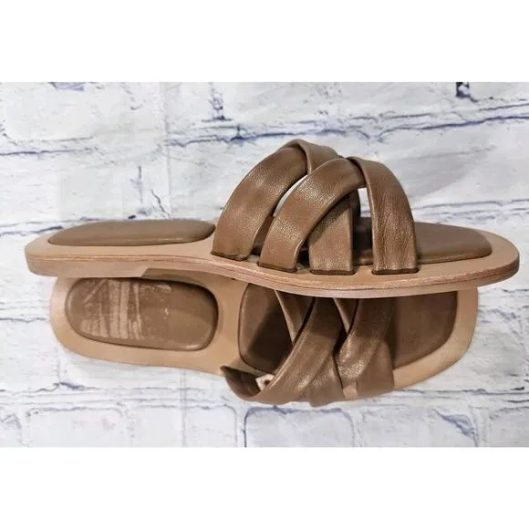 Crevo WOMENS SIZE 10 Busy Woven Slides Sandals Chestnut Leather