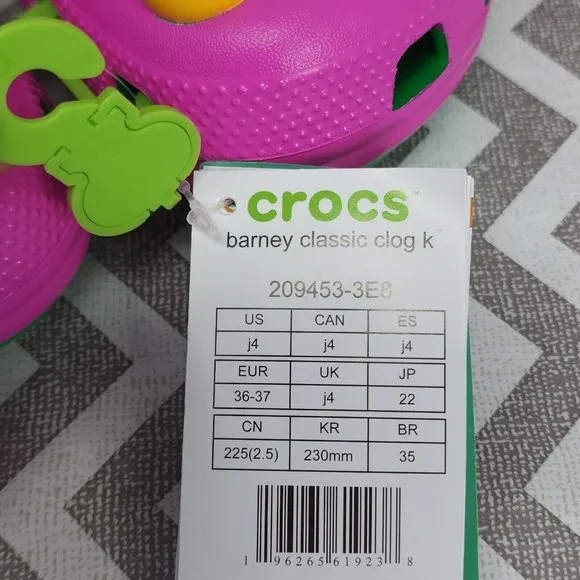 Crocs Barney Classic Clogs Kids Size J4 Shoes I Love You You Love Me