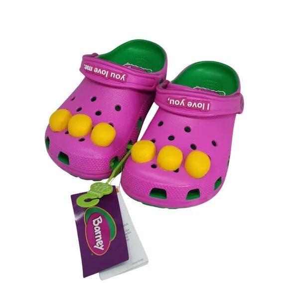 Crocs Barney Classic Clogs Kids Size J4 Shoes I Love You You Love Me