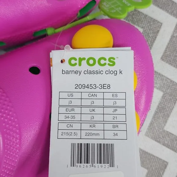 Crocs Barney Classic Clogs Kids Size J4 Shoes I Love You You Love Me