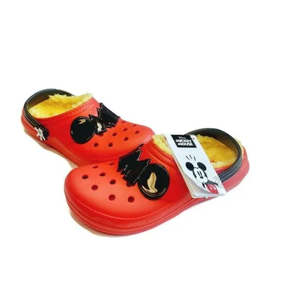 CROCS Classic Disney Mickey Mouse Lined Clog Lightweight Slip On Shoes Size J4