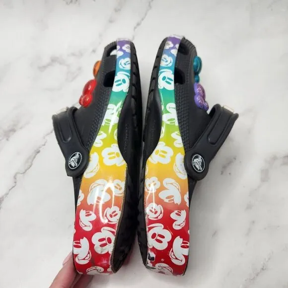 Crocs Classic Disney Rainbow Black Mickey Mouse Slip-On Clogs Kids 3 (J3)