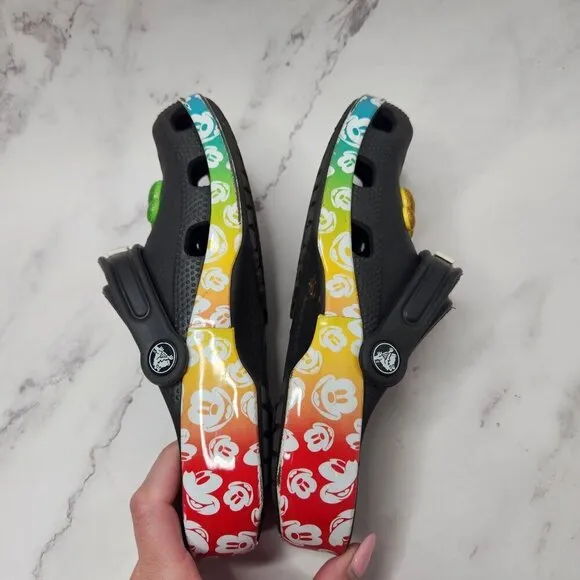 Crocs Classic Disney Rainbow Black Mickey Mouse Slip-On Clogs Kids 3 (J3)