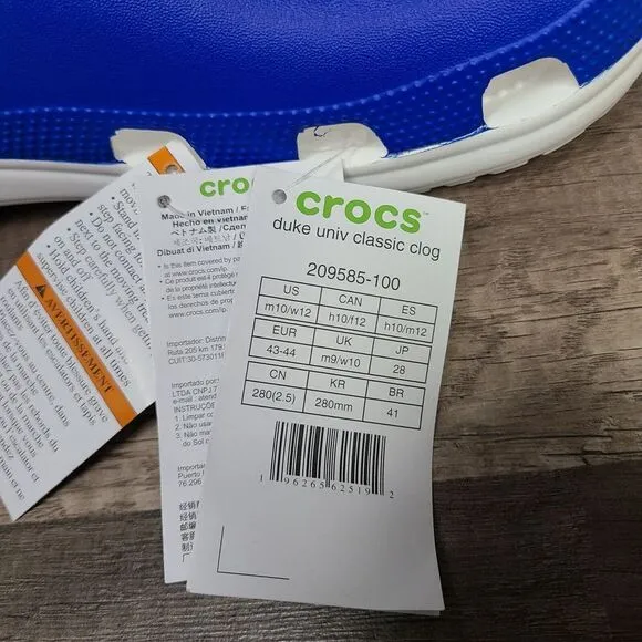 Crocs Classic Duke University Blue Devils Clogs Shoes Unisex‎ Mens 10 Womens 12