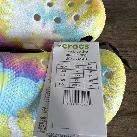 CROCS Classic Tie Dye White/Multi Color Clog Unisex Size 7 or 5 #B1868