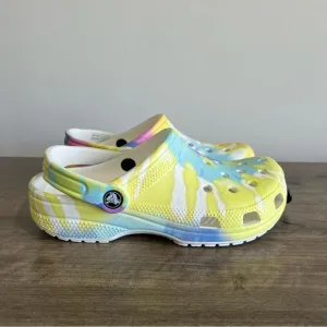 CROCS Classic Tie Dye White/Multi Color Clog Unisex Size 7 or 5 #B1868