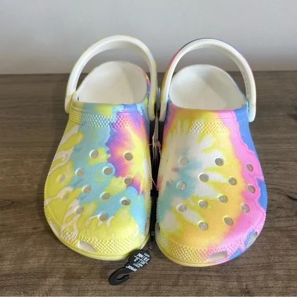 CROCS Classic Tie Dye White/Multi Color Clog Unisex Size 7 or 5 #B1868