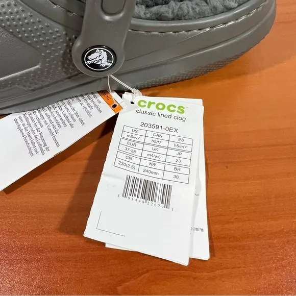 Crocs Gray Classic Lined Unisex Clog Size 5 or 7 #B1865