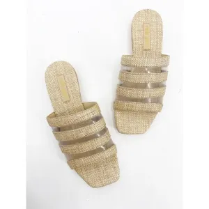 Cult Gaia Natural Beige Sarelle Woven Raffia Straw Flat Square Toe Sandals Sz 35