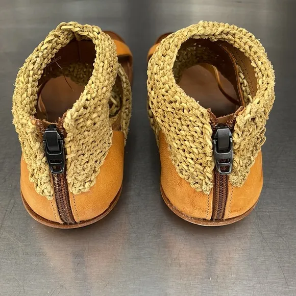 Cydwoq “Turret” leather sandals in gold. Made in USA. New in original box.