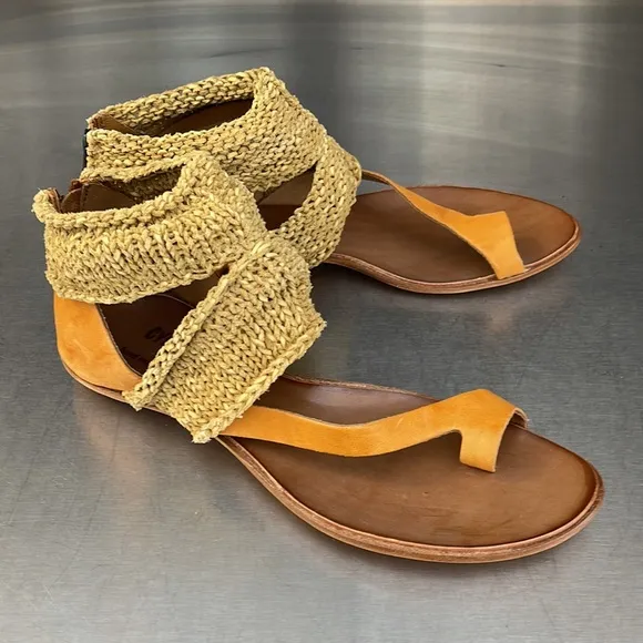 Cydwoq “Turret” leather sandals in gold. Made in USA. New in original box.