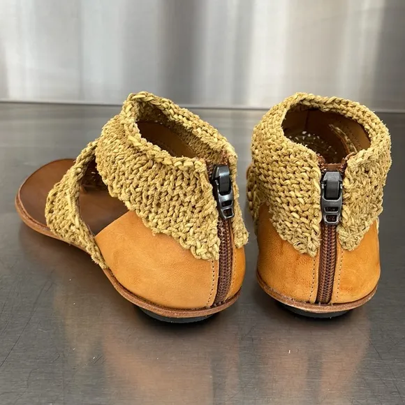 Cydwoq “Turret” leather sandals in gold. Made in USA. New in original box.