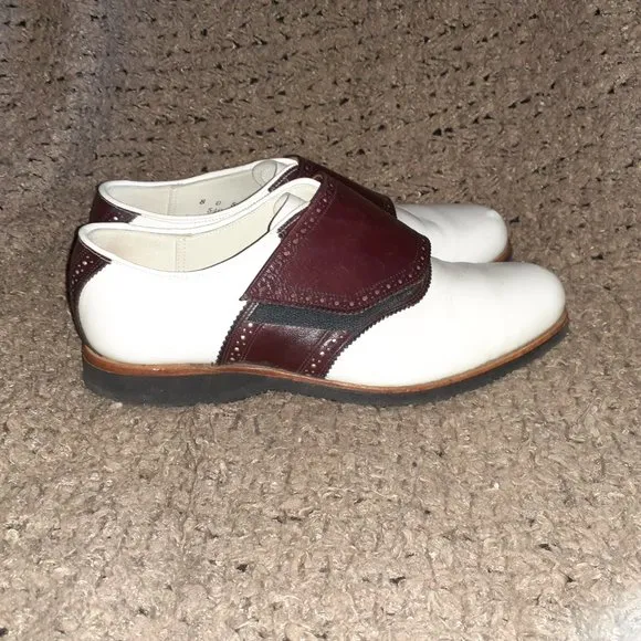 DACK'S SHOES-Canada-Vintage White Leather w/Oxblood Monkstrap-Sz 8 D-Excellent