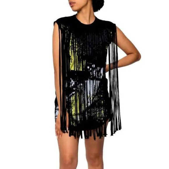 Dai Moda Women's Unity Fringe Mini Dress Black Size M