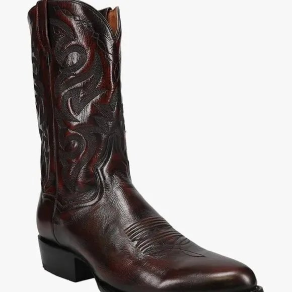 Dan Post Milwaukee Dark Cherry Burgundy Leather Embroidered Cowboy Boots Size 10