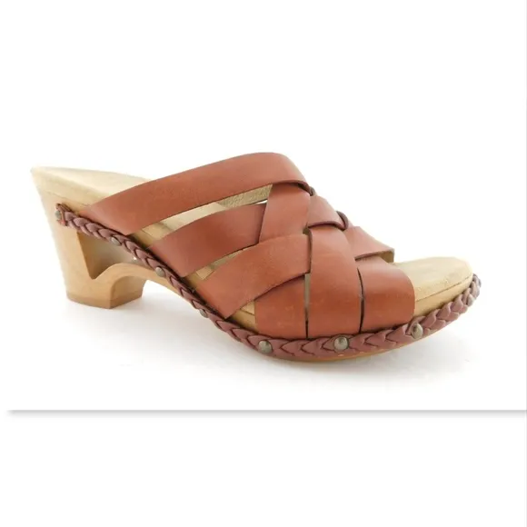 DANSKO Cognac Brown Leather Woven Slide Sandals 38
