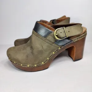 Dansko Delle Suede Retro Slingback Heel Platform Olive Clog Women's Size 7.5-8