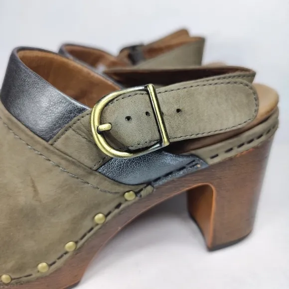 Dansko Delle Suede Retro Slingback Heel Platform Olive Clog Women's Size 7.5-8