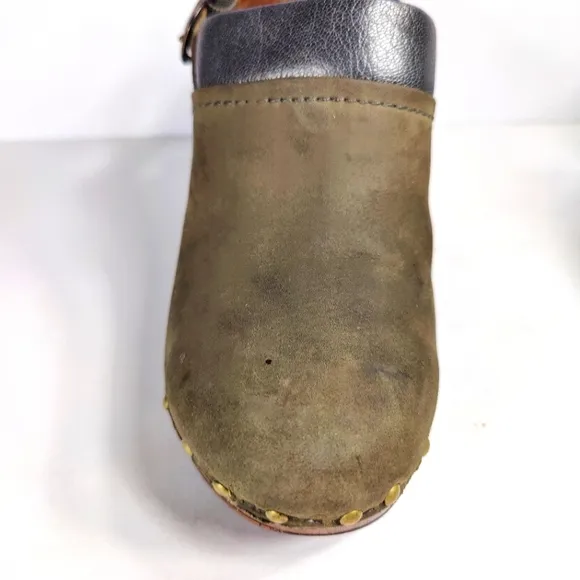 Dansko Delle Suede Retro Slingback Heel Platform Olive Clog Women's Size 7.5-8