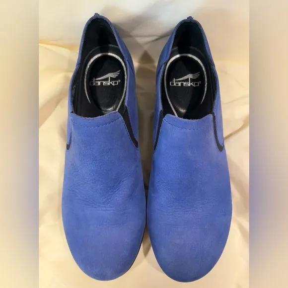 Dansko Leather Heeled Blue Clog Size 39/8