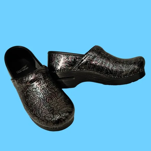 Dansko Professional Henna Floral Patent Clog Mule Size 39
