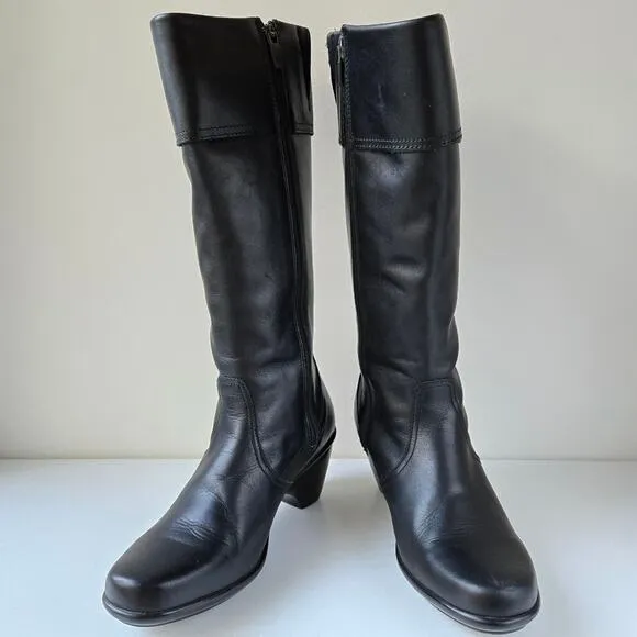 Dansko Risa Tall Leather Low Heel Black Riding Knee High Boots w FLAW Size 39