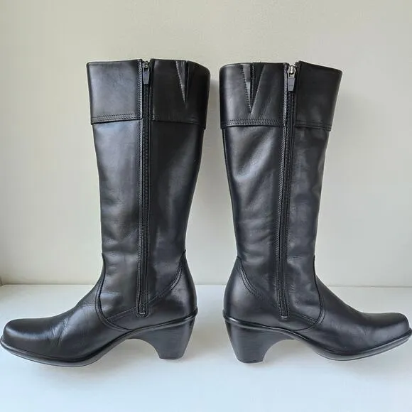 Dansko Risa Tall Leather Low Heel Black Riding Knee High Boots w FLAW Size 39