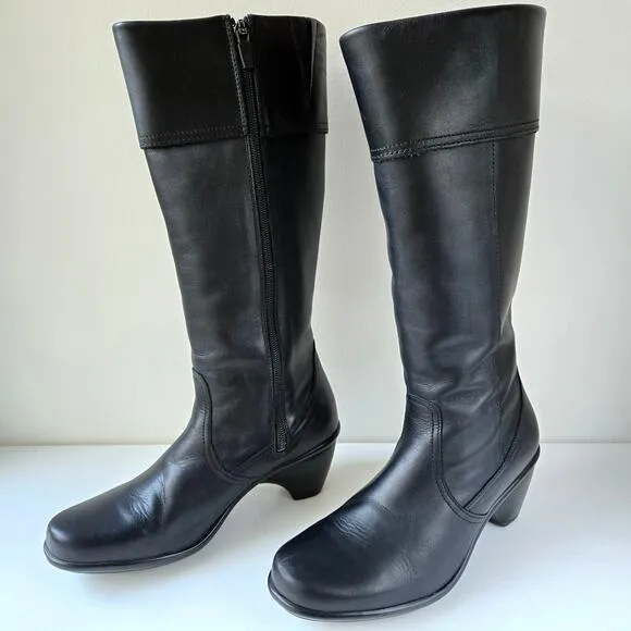 Dansko Risa Tall Leather Low Heel Black Riding Knee High Boots w FLAW Size 39