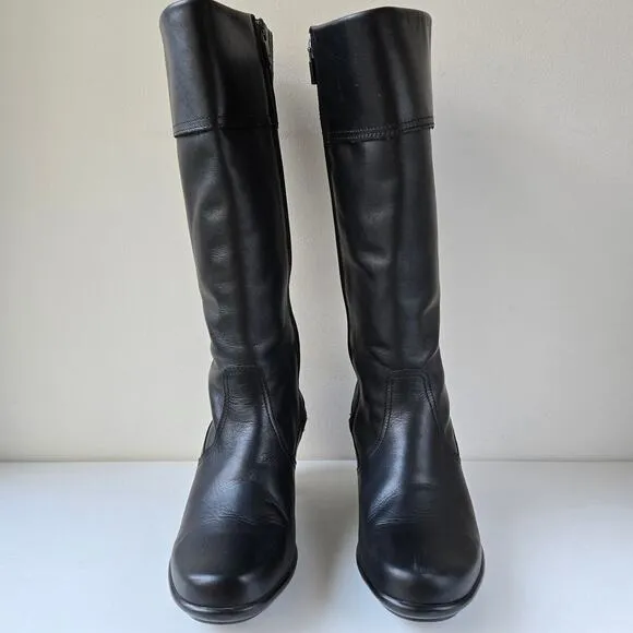 Dansko Risa Tall Leather Low Heel Black Riding Knee High Boots w FLAW Size 39
