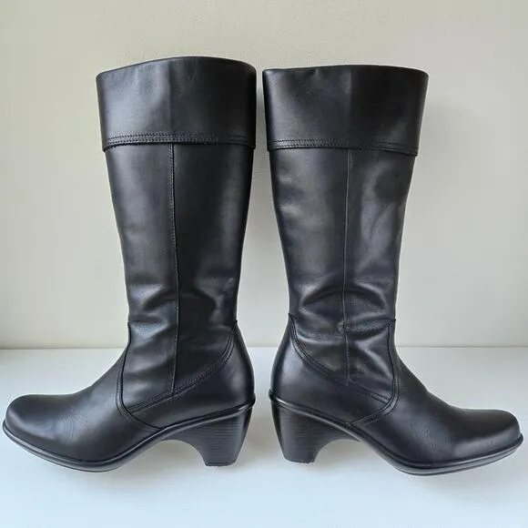 Dansko Risa Tall Leather Low Heel Black Riding Knee High Boots w FLAW Size 39