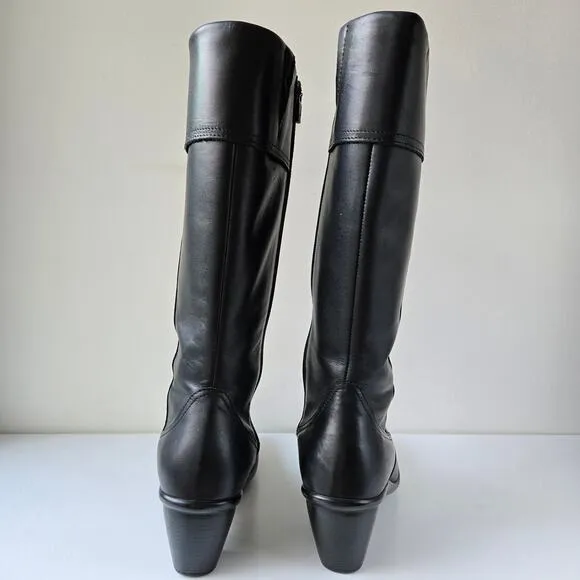 Dansko Risa Tall Leather Low Heel Black Riding Knee High Boots w FLAW Size 39