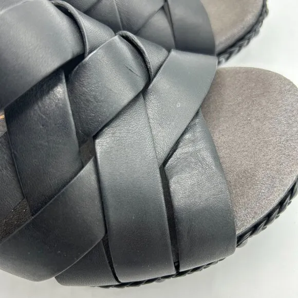 Dansko Womens Black Leather Strappy Wedge Sandals Size 40 Braided Trim