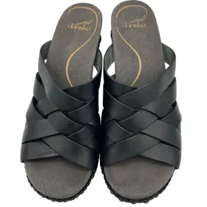 Dansko Womens Black Leather Strappy Wedge Sandals Size 40 Braided Trim