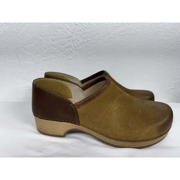 Dansko Women's Brenna Slip-On Clog - Tan Burnished Suede EU 38  US 7.5-8 Shoes