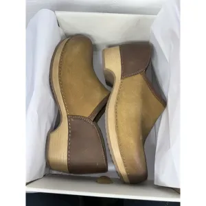 Dansko Women's Brenna Slip-On Clog - Tan Burnished Suede EU 38  US 7.5-8 Shoes