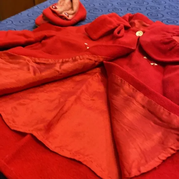Darling Red Vintage Coat with Hat and Shoes