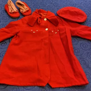 Darling Red Vintage Coat with Hat and Shoes