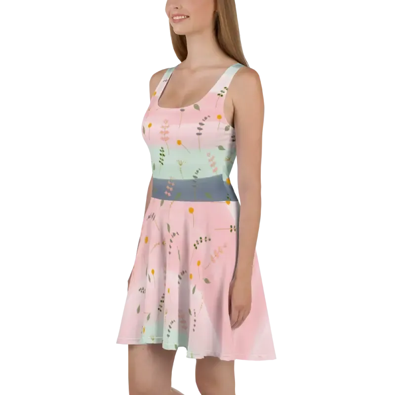 Dazzling Skater Dress with Simple Flower Pattern