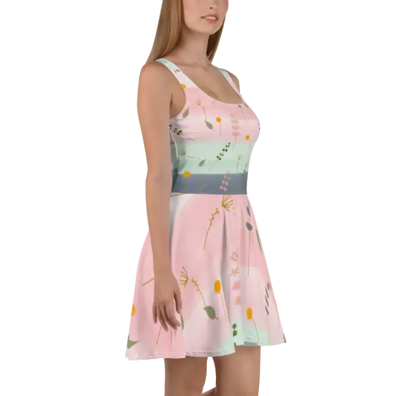 Dazzling Skater Dress with Simple Flower Pattern