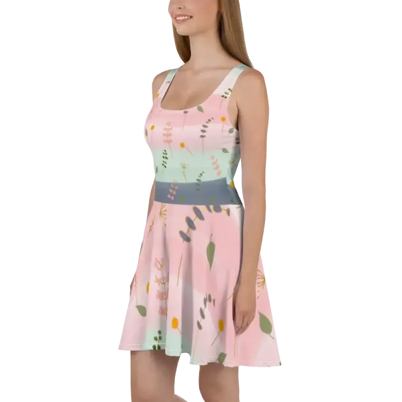 Dazzling Skater Dress with Simple Flower Pattern