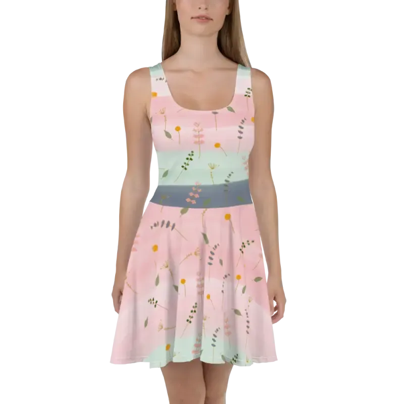 Dazzling Skater Dress with Simple Flower Pattern