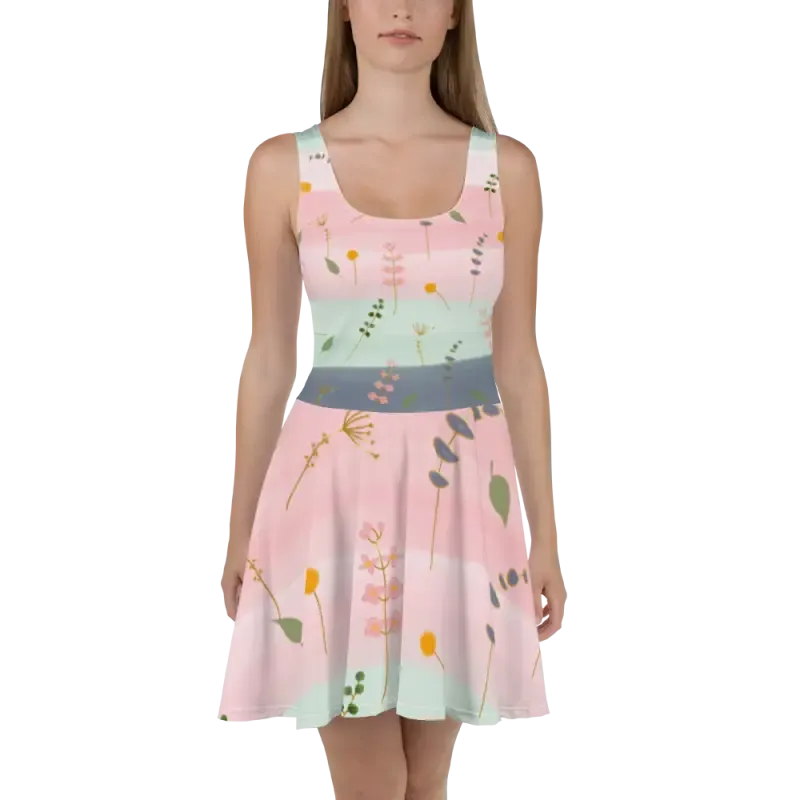 Dazzling Skater Dress with Simple Flower Pattern