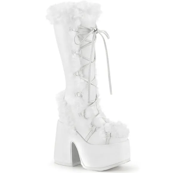 Demonia Camel 311 White Faux Fur Platform Boots