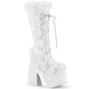Demonia Camel 311 White Faux Fur Platform Boots