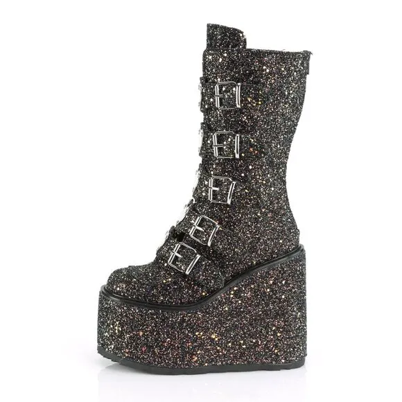Demonia Swing-230G Black Glitter Boot
