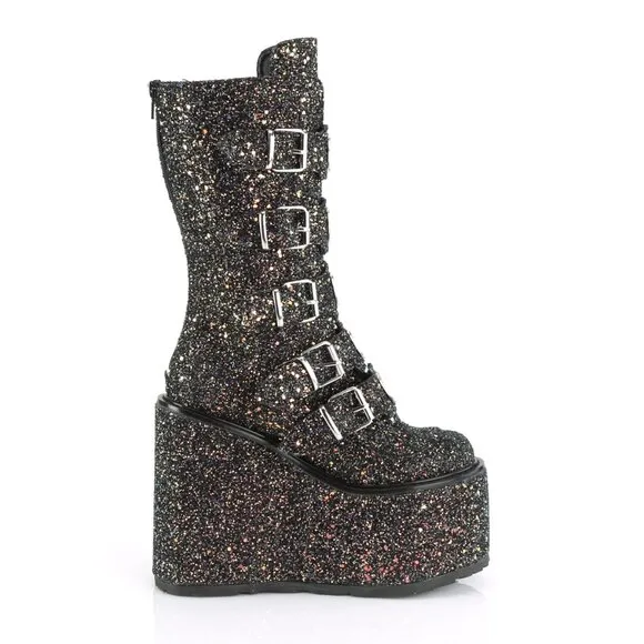 Demonia Swing-230G Black Glitter Boot