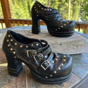 Demonia Vampire Platform Mary Jane Studded 3 Straps SZ 7 Chunky Gothic Punk